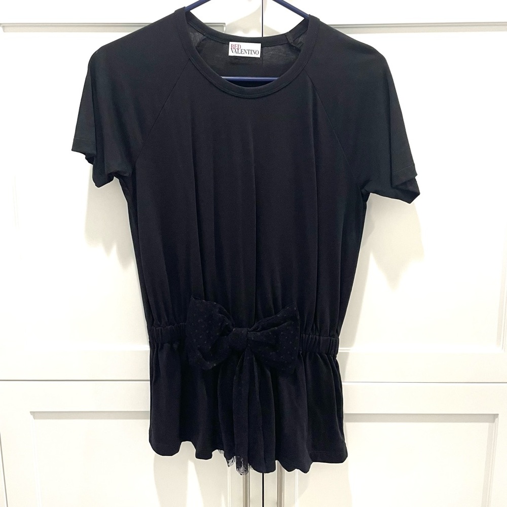 Black Valentino Short Sleeve Top with Bow Detail
